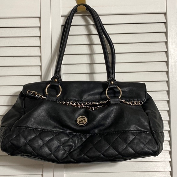 bebe Handbags - Bebe Sarah Satchel Black Quilted w/ Chain Accent!